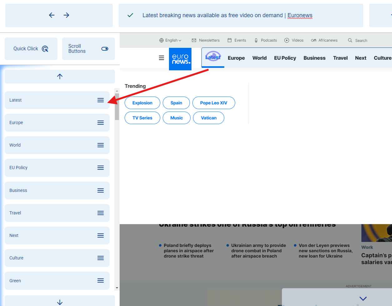 Image Showing Menu Rendering on University of Malta Website